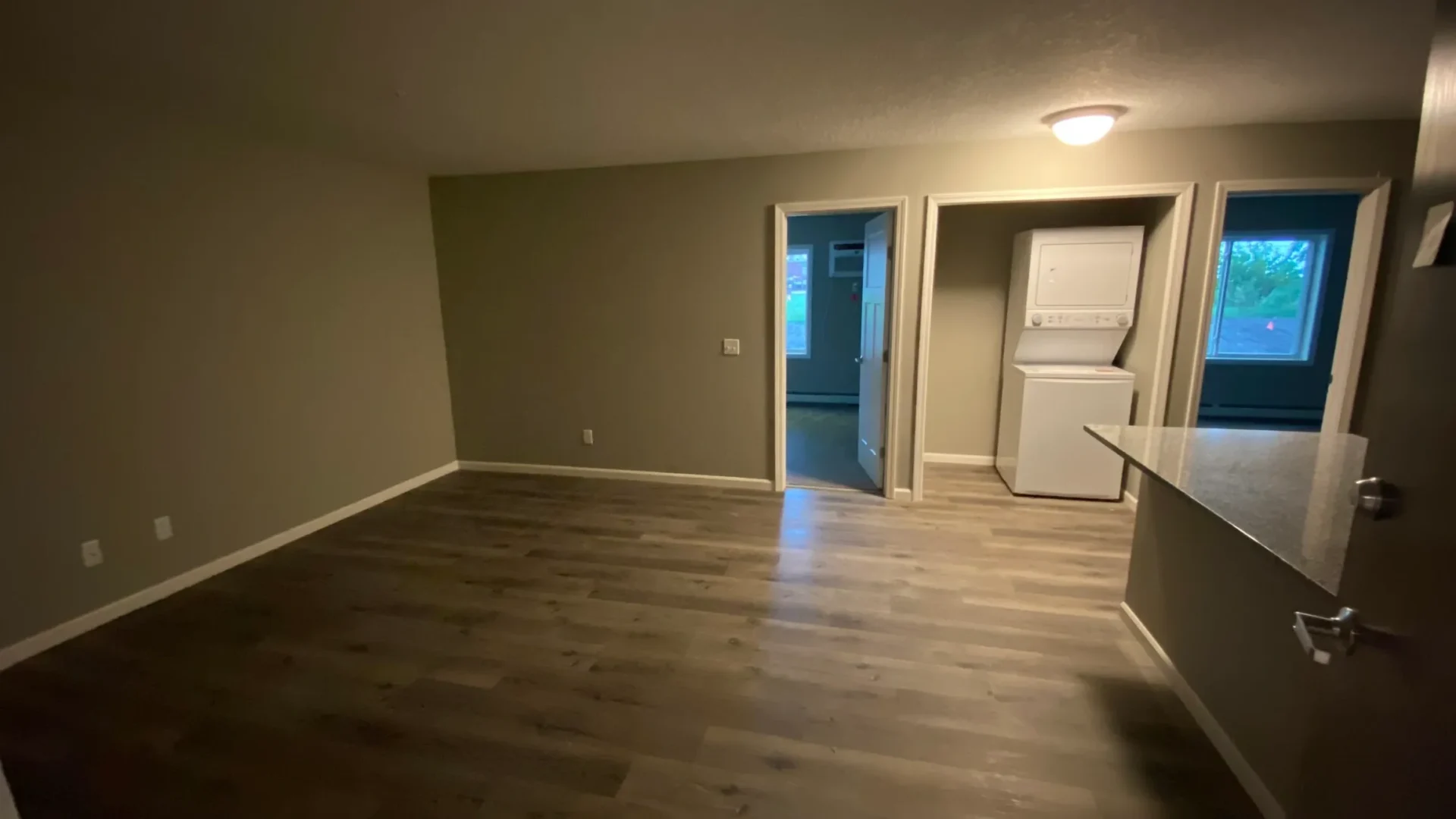 Spacious room with laundry area